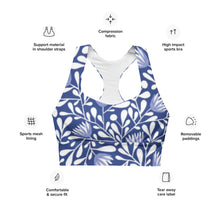 Load image into Gallery viewer, BLUE FLORAL Longline sports bra