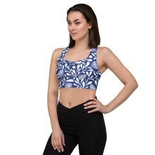 Load image into Gallery viewer, BLUE FLORAL Longline sports bra