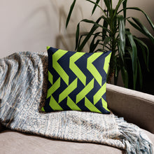 Load image into Gallery viewer, Lime Green and Navy Modern Print Pillow