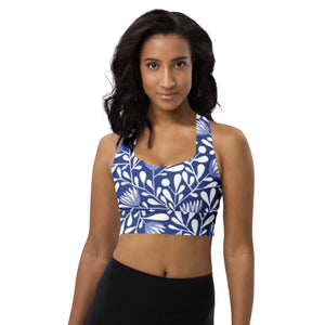 BLUE FLORAL Longline sports bra