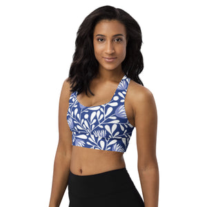 BLUE FLORAL Longline sports bra