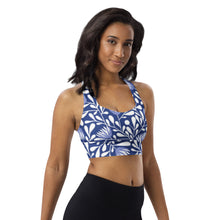 Load image into Gallery viewer, BLUE FLORAL Longline sports bra
