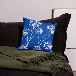 COASTAL Royal Blue And White Floral Pillow