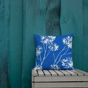 COASTAL Royal Blue And White Floral Pillow