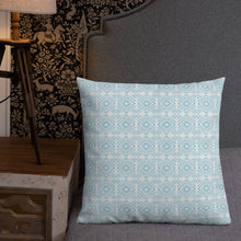 Load image into Gallery viewer, White And Turquoise Pattern Pillow
