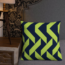 Load image into Gallery viewer, Lime Green and Navy Modern Print Pillow
