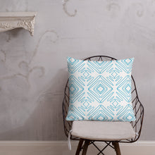 Load image into Gallery viewer, White And Turquoise Pattern Pillow
