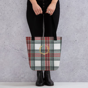 ROYAL WHITE TARTAN PLAID Tote bag