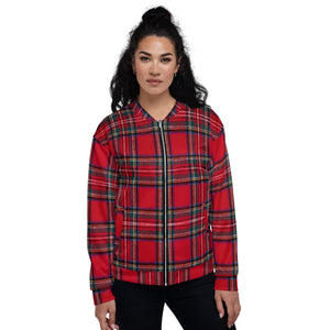 RED TARTAN PLAID Unisex Bomber Jacket