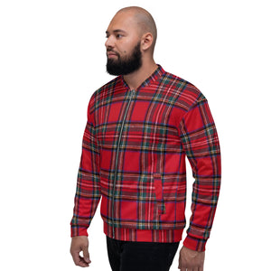 RED TARTAN PLAID Unisex Bomber Jacket