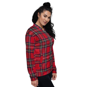 RED TARTAN PLAID Unisex Bomber Jacket