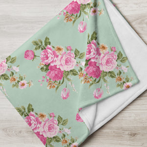 COTTAGE FLORAL SAGE GREEN Throw Blanket