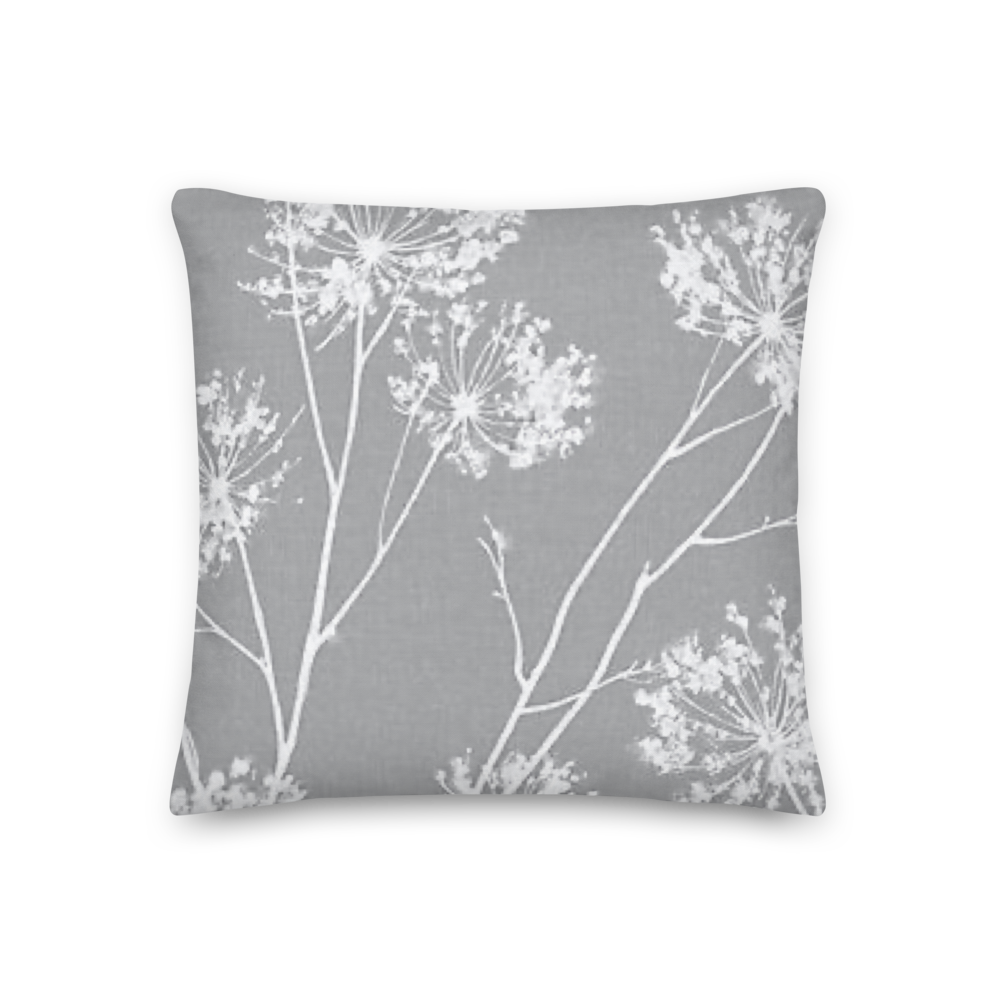 COASTAL Gray And White Floral Pillow