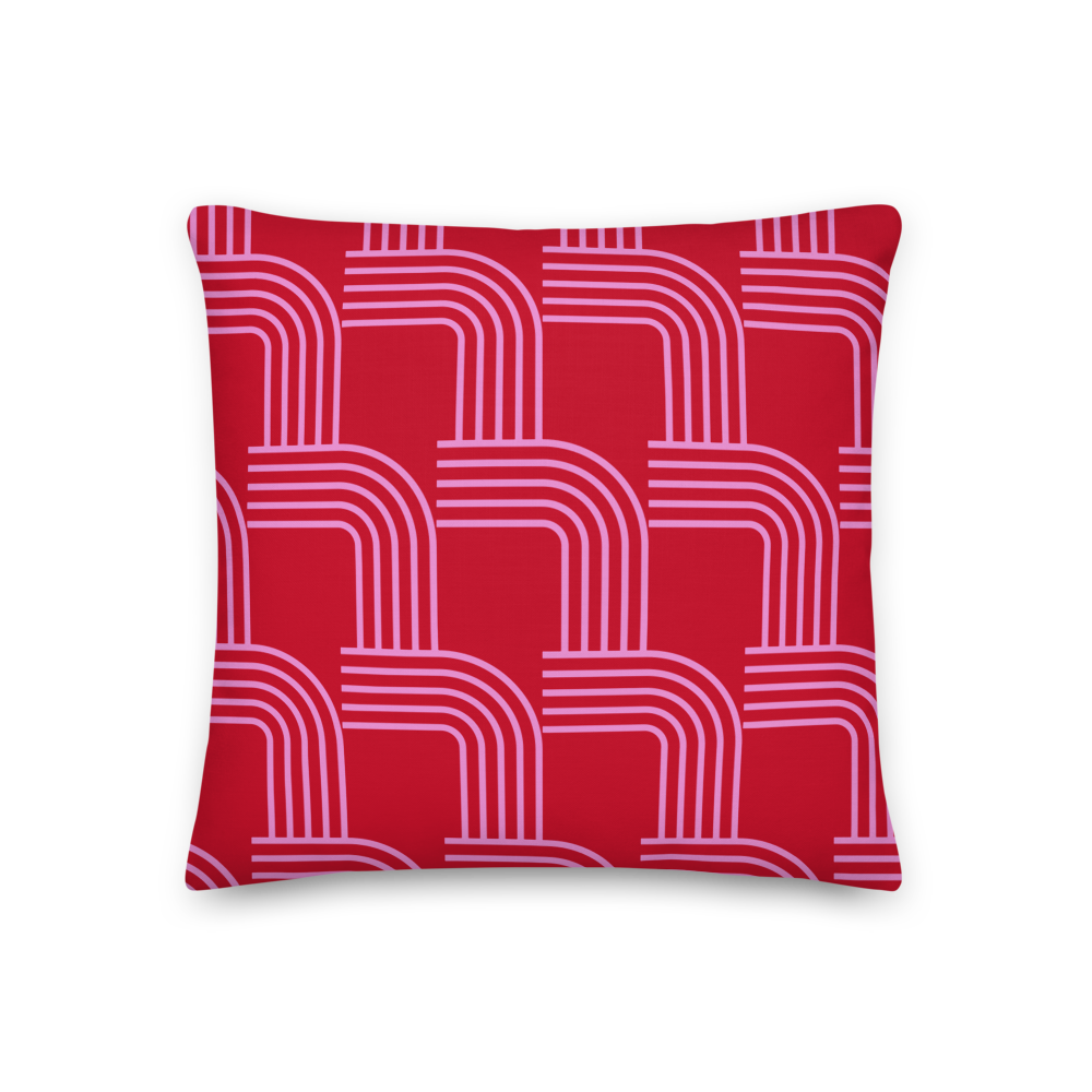 Pink on Red Modern Curve Pillow
