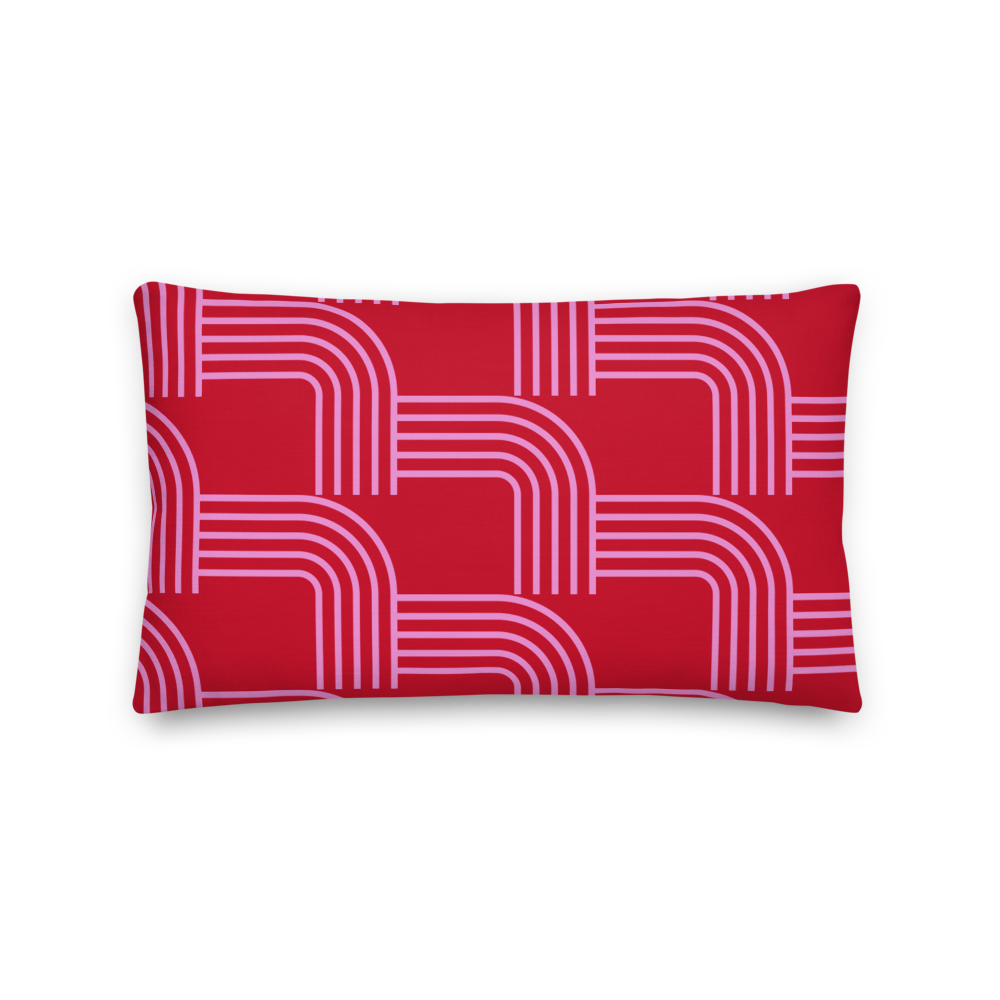 Pink on Red Modern Curve Pillow
