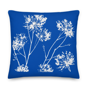 COASTAL Royal Blue And White Floral Pillow