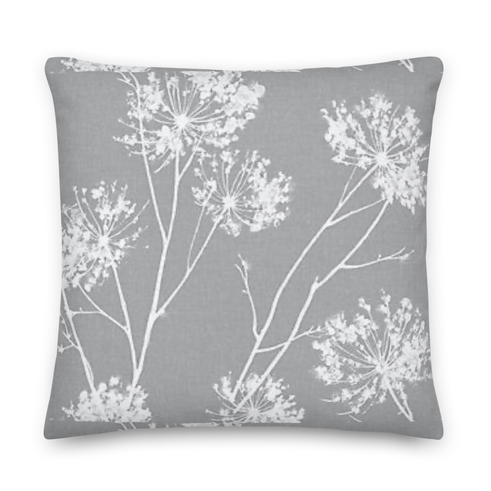 COASTAL Gray And White Floral Pillow