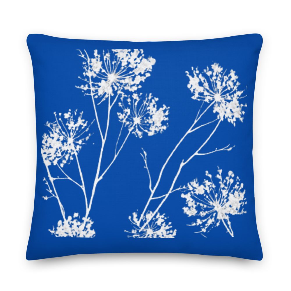 COASTAL Royal Blue And White Floral Pillow