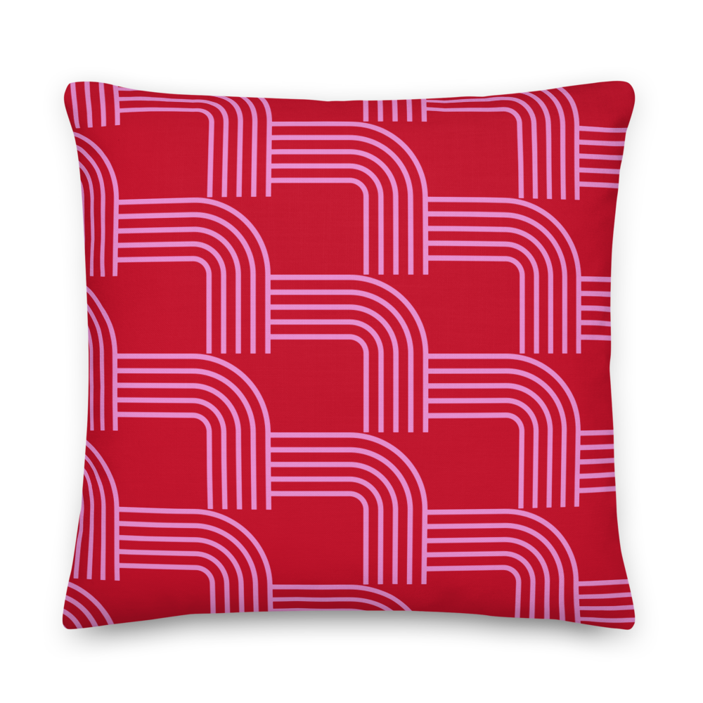 Pink on Red Modern Curve Pillow
