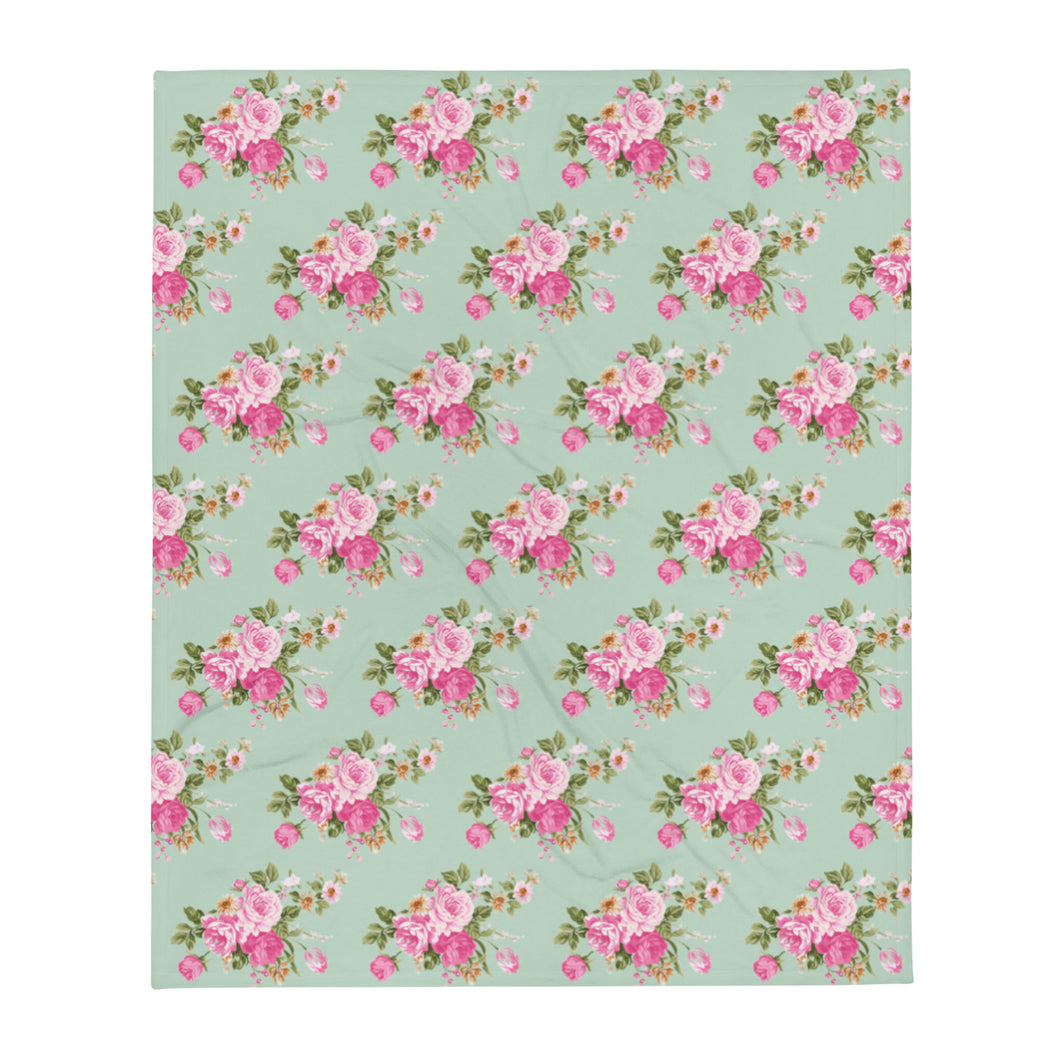 COTTAGE FLORAL SAGE GREEN Throw Blanket